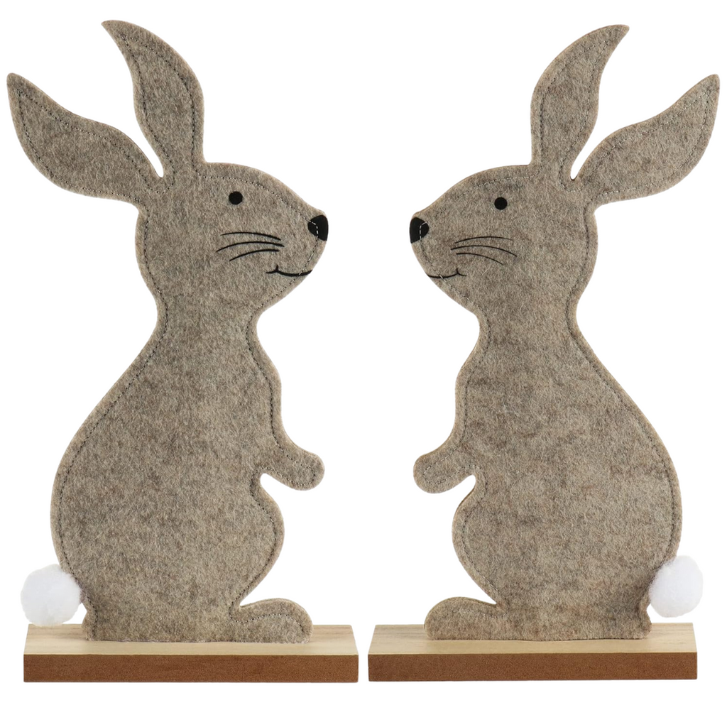 2 Deko Osterhasen aus Filz und Holz 34 cm