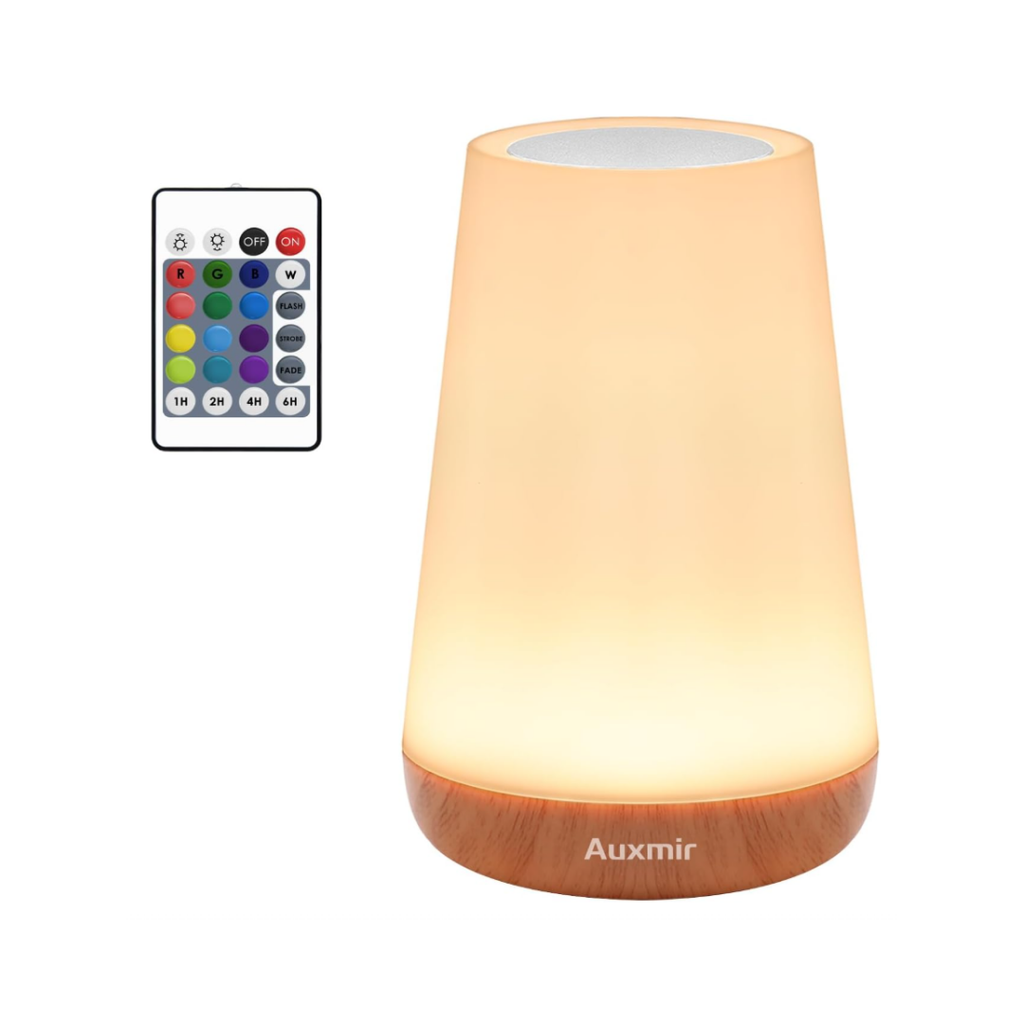 Auxmir Nachttischlampe Nachtlicht Touch Dimmbar mit 13 Farben und 4 Modi, LED Tischlampe USB Aufladbar mit Fernbedienung