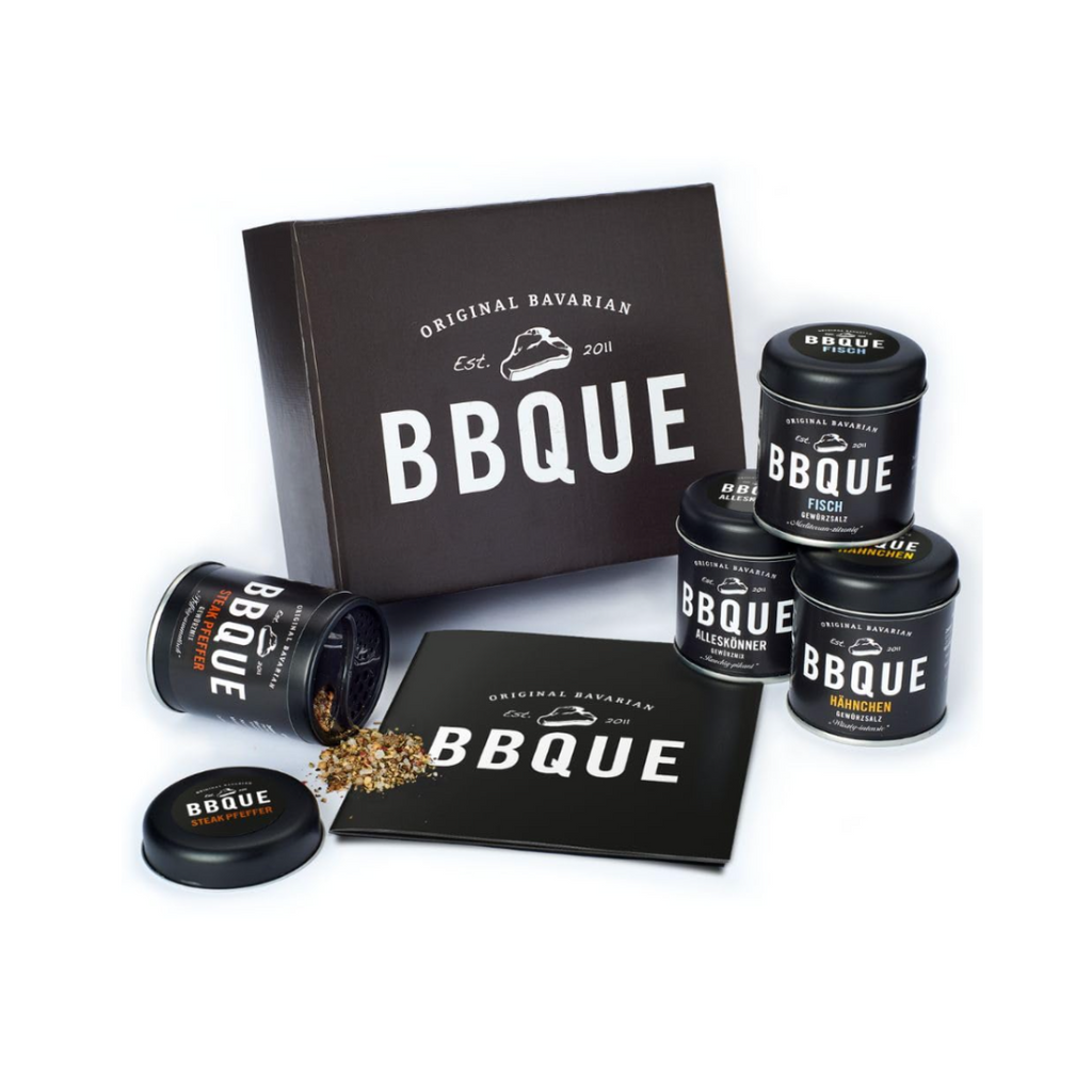 BBQUE Grillgewürze, 4 hochwertige Gewürze zum Grillen und Verschenken. Das Must Have-Set: Steak, Fisch, Hähnchen & unser Alleskönner Gewürz