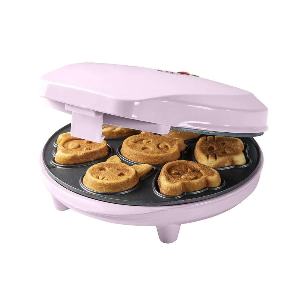 Bestron Waffeleisen für Mini-Cookies-Maker in Tiermotiven, Waffeleisen für Waffel-Kekse, mit Backampel & Antihaftbeschichtung, 700 Watt, Farbe: Rosa