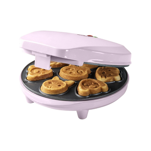 Bestron Waffeleisen für Mini-Cookies-Maker in Tiermotiven, Waffeleisen für Waffel-Kekse, mit Backampel & Antihaftbeschichtung, 700 Watt, Farbe: Rosa