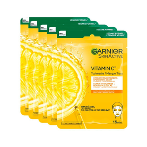 Garnier Feuchtigkeitsspendende Tuchmasken für sensible Haut, Mit Hyaluronsäure und Vitamin C, Für strahlende Haut und einen Glow-Effekt, SkinActive, 5 x 1 Masken