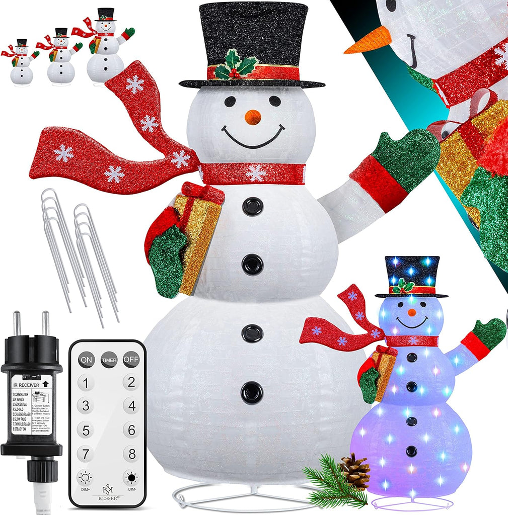 KESSER LED Schneemann 180 cm mit Fernbedienung – 8 Lichtmodi, Farbwechsel, Timer 24h – Weihnachtsfigur beleuchtet für Innen & Außen, wetterfest IP44