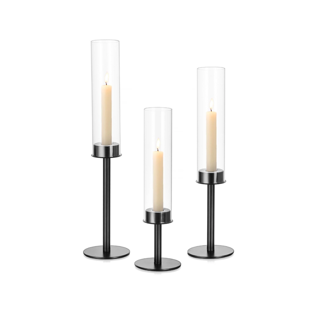 Kerzenständer Glas Kerzenhalter Stabkerzenhalter Schwarz: Candeldo 3er Set Windlicht Kerzenleuchter Modern Kerzenhalter