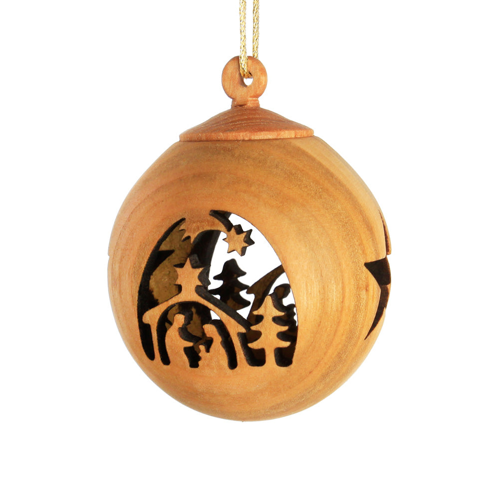 Weihnachtskugel handgesägt aus geöltem Laubholz 