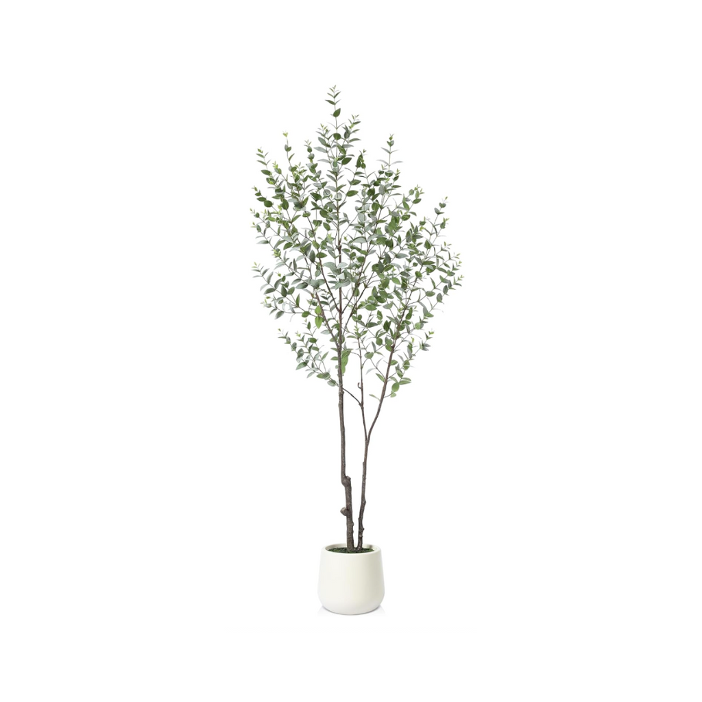 Kunstpflanze Eukalyptus 180cm Künstliche Pflanzen Groß,Plastikpflanzen mit Weiß Topf für Home Decor Zimmerdeko Schlafzimmer Dekoration(1Pack)
