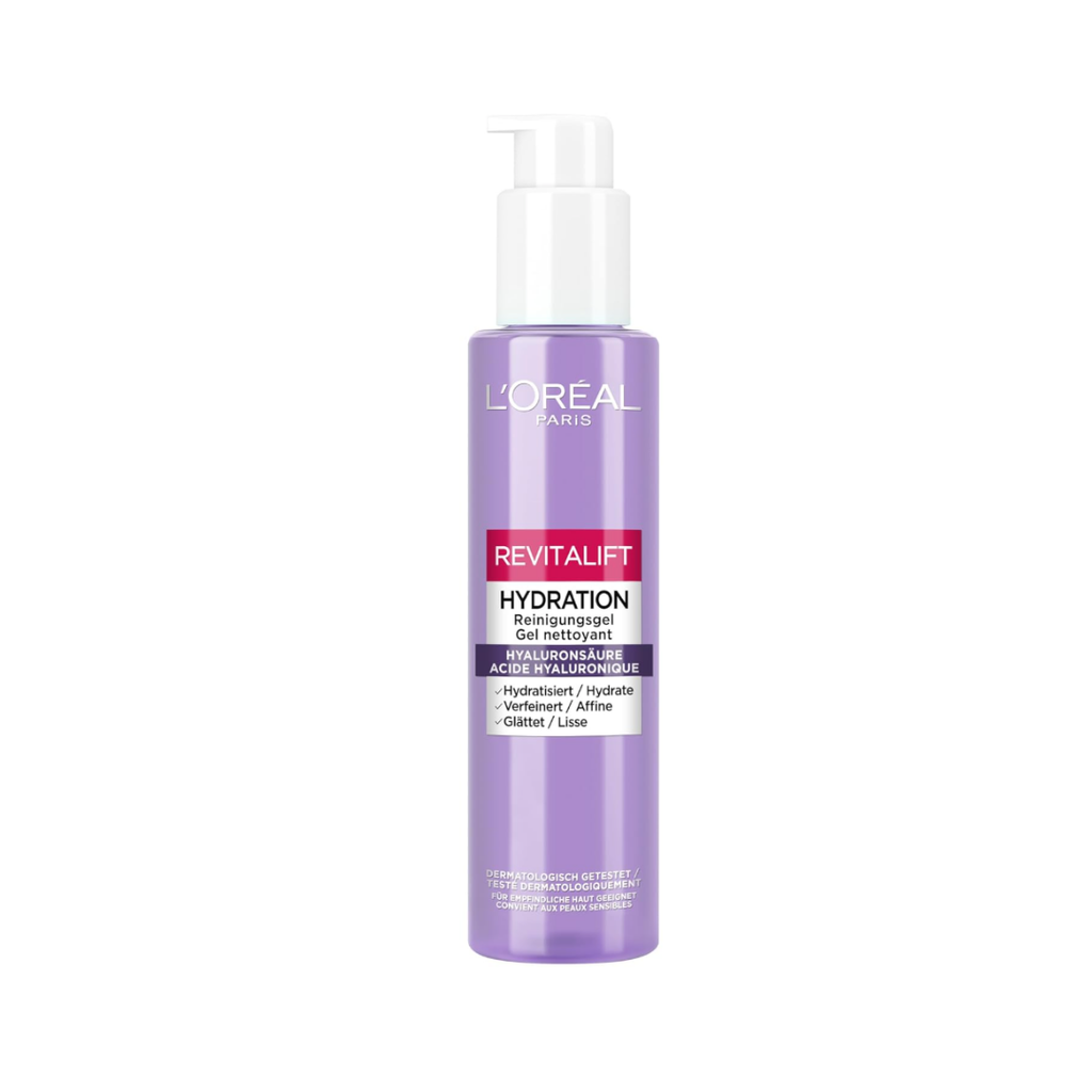 L'Oréal Paris Hydration Reinigungsgel für Frauen: für gereinigte und frische Haut & aufpolsternd mit purer Hyaluronsäure und Salicylsäure, Revitalift Filler, 1x 150ml