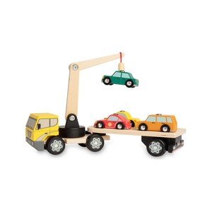 Nene Toys Autotransporter aus Holz mit Kran & 4 Magnet-Autos – Magnetspielzeug für Kinder ab 3 Jahren 