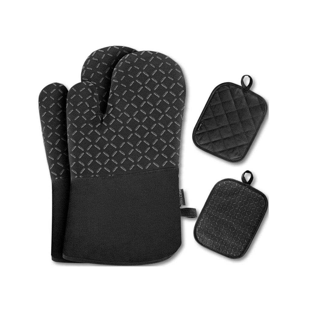 Ofenhandschuhe Topflappen Topfhandschuhe 4er Set, Backhandschuhe Kochhandschuhe Oven Mitts Hitzebeständig, 30 * 18 * 3.5cm