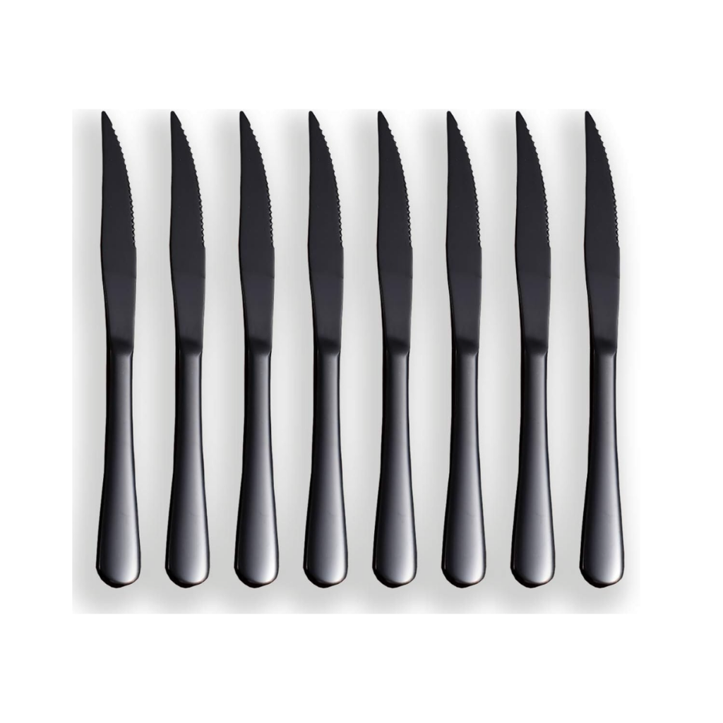 Schwarzes Steakmesser-Set, Kyrtaon Schwarzes gezahntes Messer