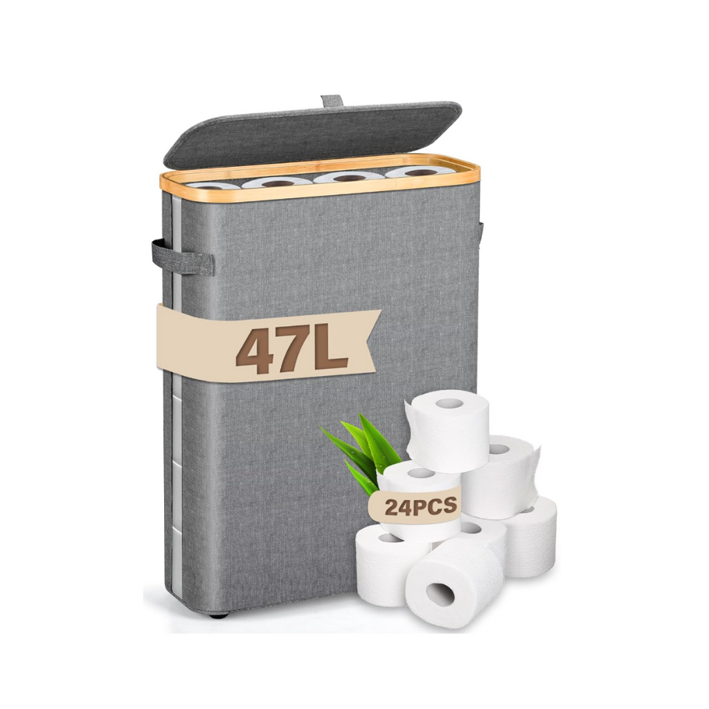 Toilettenpapier Aufbewahrung Korb mit Deckel, 47L Bambus Toilet Paper Organizer Badezimmer Organizer