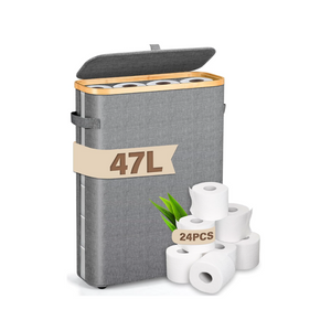 Toilettenpapier Aufbewahrung Korb mit Deckel, 47L Bambus Toilet Paper Organizer Badezimmer Organizer