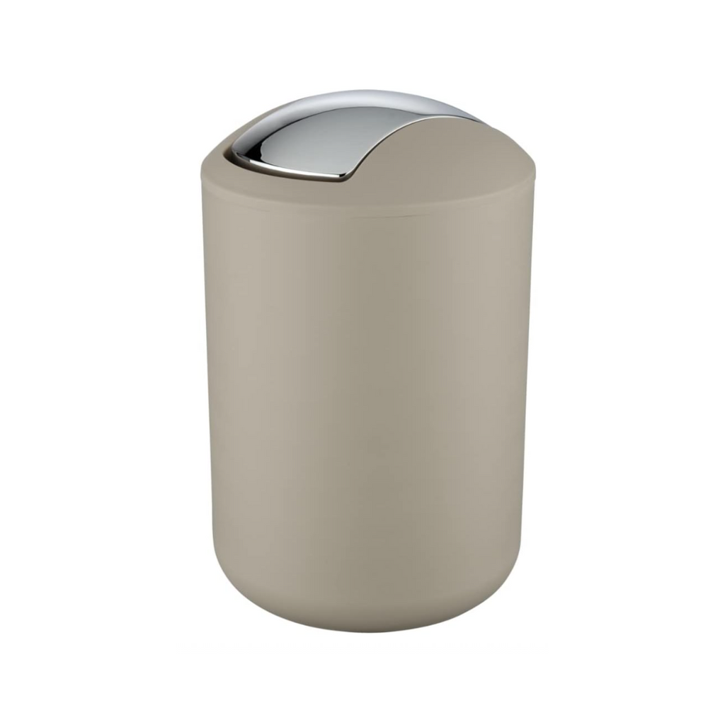 WENKO Kosmetikeimer Mod. Brasil L, 6,5 Liter Bad-Mülleimer mit Schwingdeckel, aus bruchsicherem Kunststoff, BPA-frei, Taupe