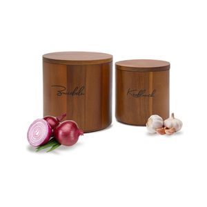 Zwiebel Aufbewahrung & Knoblauch Aufbewahrung [2er Set - Stapelbar - Akazienholz]