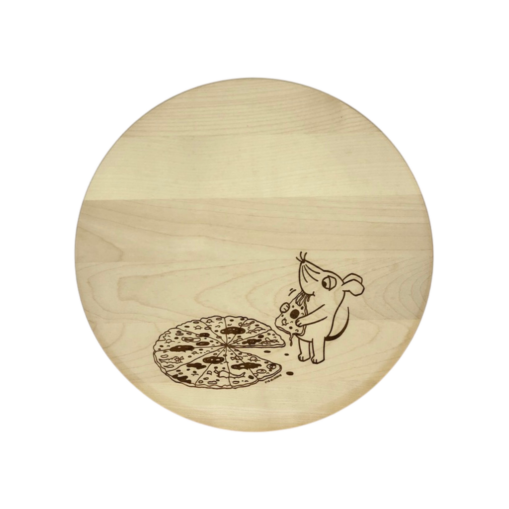 Holzteller mit WDR-Maus und Pizza Einbrand 26cm