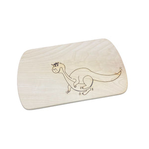 Die Holzwarenfabrik Frühstücksbrett Ahorn mit Motiv "lachender Dino" Gesamtansicht